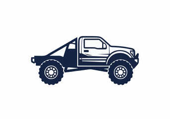 Rugged flatbed monster truck vector graphic illustration side view stylized icon design offroad pickup vehicle silhouette mascot emblem concept