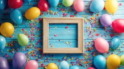 Easter Egg Hunt Decorations Multicolor Plastic Eggs with Confetti and Wooden Frame