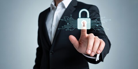 Security data protection business technology network safety digital lock internet businessman secure access