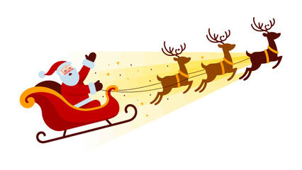 Santa's Christmas Journey: Santa Claus joyfully pilots his sleigh through the starlit sky, guided by a team of reindeer. a scene of holiday spirit and joyful anticipation.