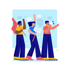 Peaceful March Protest Freedom of Speech Vector Illustration