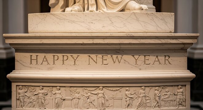 Happy New Year Carving on Monument Base - Powered by Adobe