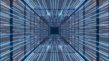 Cinematic view of floating blue light streaks racing through a futuristic digital data tunnel - Powered by Adobe