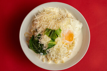 indomie rebus, instant noodle with cheese and egg