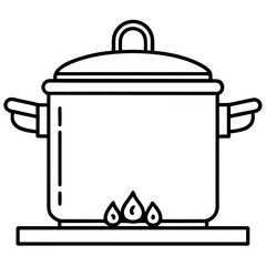Cooking pot on a stove with flames