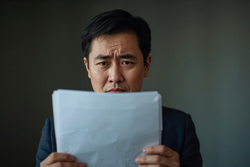 Worried Expression While Reading a Document