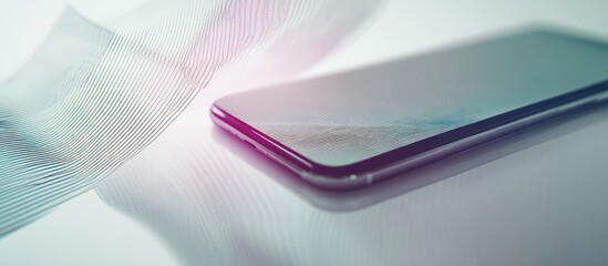 Smartphone on table, abstract background. Tech website use