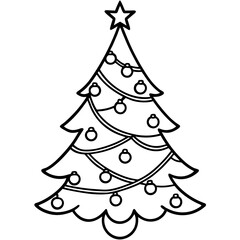 Simple black and white christmas tree with ornaments and star