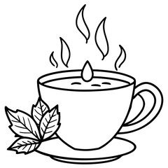 Steaming cup of tea with mint leaves