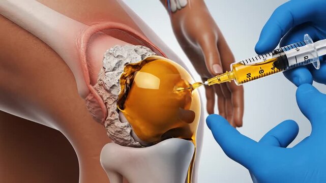 Injection into the knee joint. Platelet Rich Plasma for Knee Osteoarthritis. 3d illustration_4K_10s 51282162 1