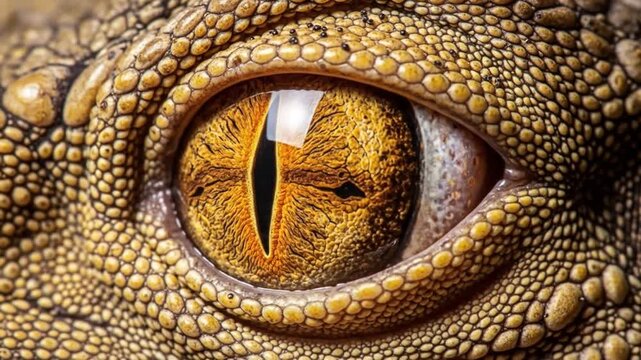 Reptile Eye Macro: Golden Detail of Scaled Crocodile Skin