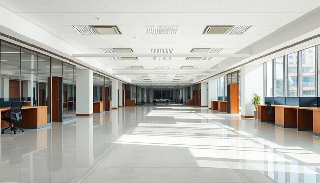 Spacious, bright, empty refurbished office hall ready for tenants,   large,  business