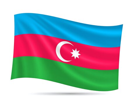 Waving Azerbaijani flag on white background, with crescent and star