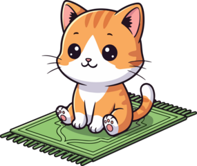Cute Orange Tabby Kitten Sitting on Green Prayer Mat with Islamic Pattern