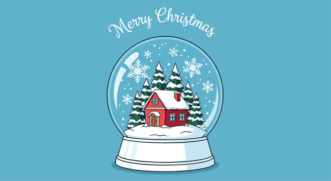 Charming Christmas snow globe with winter scene and 'Merry Christmas' text evokes holiday cheer and festive spirit, perfect for seasonal greetings