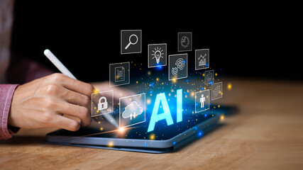 A concept of digital intelligence and modern innovation, reflecting the integration of artificial intelligence with data, automation, cloud technology to drive future business and productivity growth.