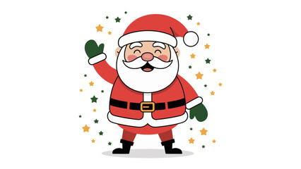 Santa's Festive Greeting: A jolly Santa Claus, radiating cheer and merriment, waves a welcoming hand amidst a twinkling constellation of stars.