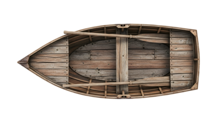 Old wooden rowboat interior isolated on transparent background
