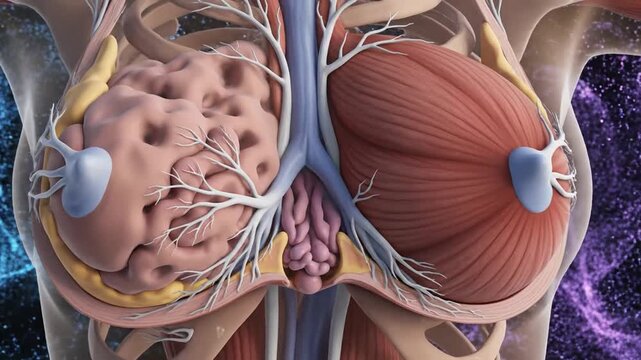 Cross section of female breast anatomy on abstract background. 3d illustration_4K_10s 19822743 1