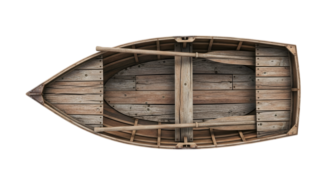 Old wooden rowboat interior isolated on transparent background - Powered by Adobe