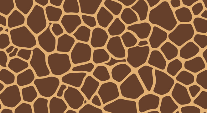 Seamless giraffe print pattern with brown and beige irregular shapes.
