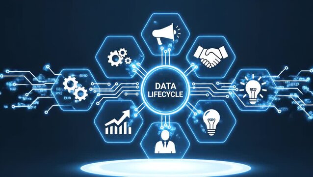 Futuristic graphic of the data lifecycle management process