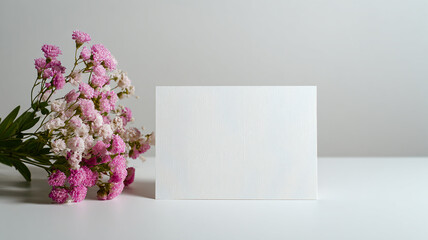 Blank White Tent Card with Floral Branch Mockup on Plain Background made with generative AI