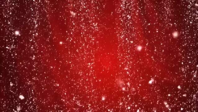 Abstract red background with falling white snow particles