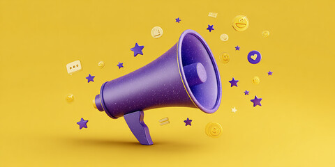 Purple Megaphone with Social Media Icons for Digital Marketing and Promotion made with generative AI
