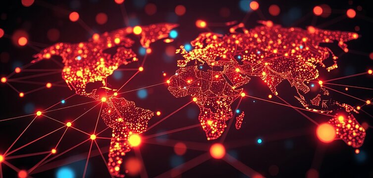 Network of glowing digital nodes and lines connecting globally,  innovation,  link