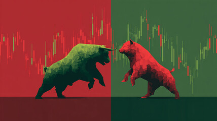Bear and Bull Fighting on Digital Stock Market Chart  made with generative AI