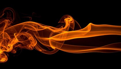 An abstract image features vibrant, fiery-orange smoke curling against a stark black background. The luminous wisps create a dynamic, flowing effect