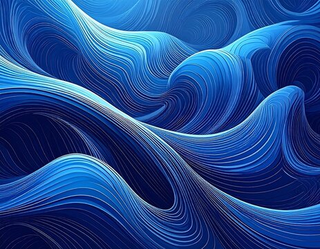 Abstract swirling lines create a textured blue and gold wave