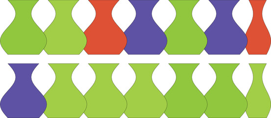 A collection of colorful vases in two rows on a white background
