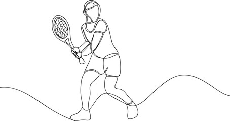 Tennis player hitting ball continuous line drawing