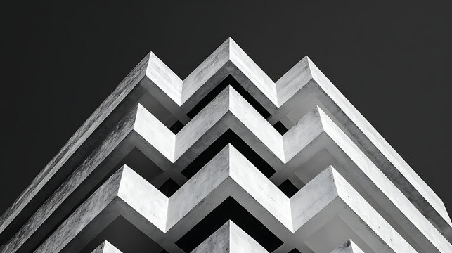 Geometric concrete structure with sharp angles and repeating patterns architecture abstract