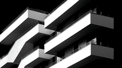 Modern architectural design with layered balconies and railings architecture building