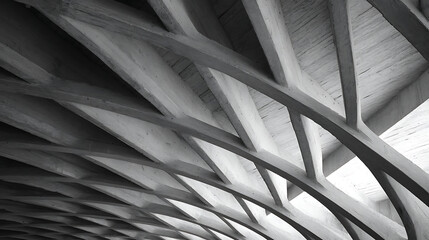 Monochrome architectural abstract of intersecting concrete beams architecture black and white