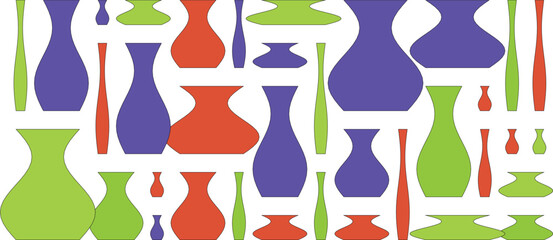 A colorful collection of various vase shapes and sizes, isolated on a white background