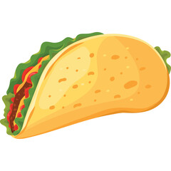 Pixel Art Taco With Yellow Tortilla Filled With Seasoned Ground Beef Lettuce And Red Sauce On A Transparent Background
