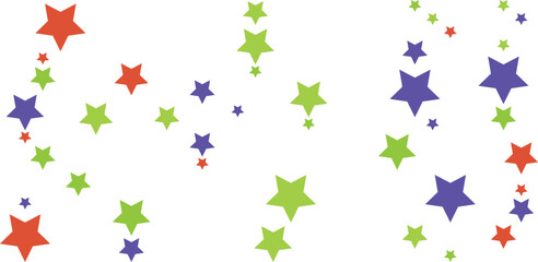 Scattered colorful stars in red, purple, and green