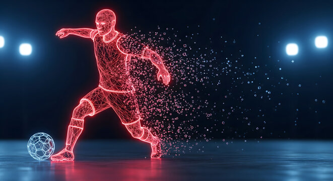 Digital Soccer Player Kicking a Ball A modern artistic representation of virtual athleticism