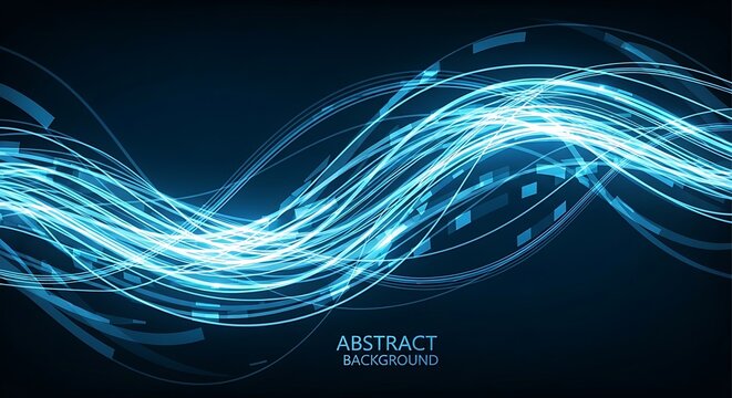 Abstract blue light trails on dark background for digital technology design