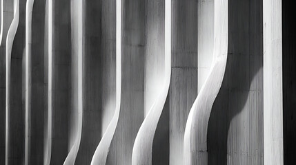 Abstract concrete facade with vertical ribbed texture and flowing shadows architecture black and white