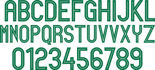 Pink Double Line Outline Sport Font Alphabet and Numbers Set Vector Illustration (A-Z, 0-9)