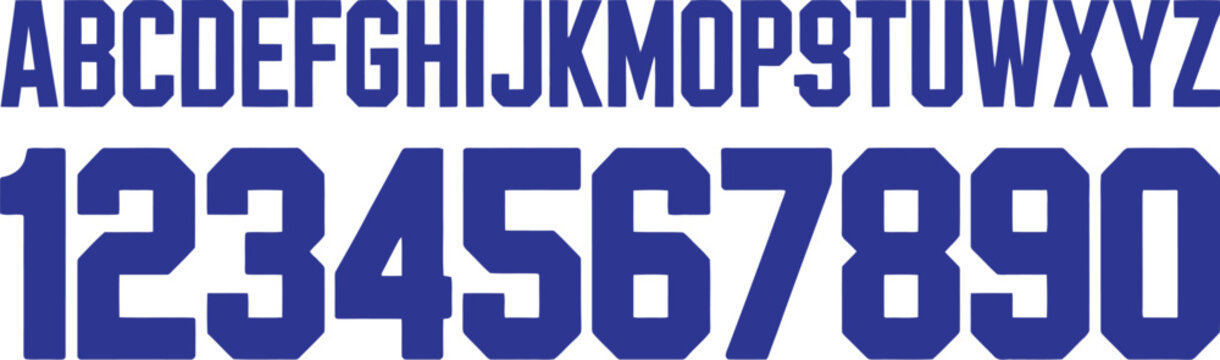  Block Sport Collegiate Font Alphabet and Numbers Set Vector Illustration (A-Z, 0-9)