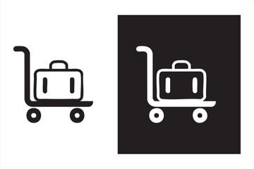 Minimalist luggage trolley symbols in black and white for airport graphics