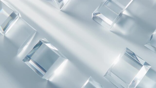 Abstract minimal motion background with soft white light beams refracted through transparent elements, futuristic clean design for corporate and presentation use, 4K