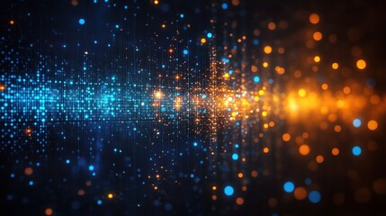Obraz premium A mesmerizing digital abstract with vibrant blue and orange particles converging and diverging in a dark expanse.
