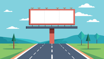 Stunning blank billboard awaits your impactful message beside a scenic highway, capturing attention with vibrant outdoor advertising potential.